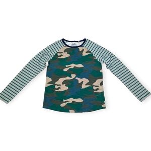 NWT Boden Kids Teal and Blue Camo/Stripe Long Sleeve Top